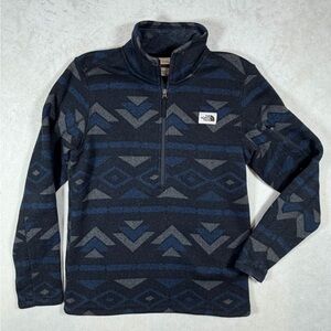 The North Face Men's Small Navy and Charcoal Aztec Cotton Zip-Up Sweater